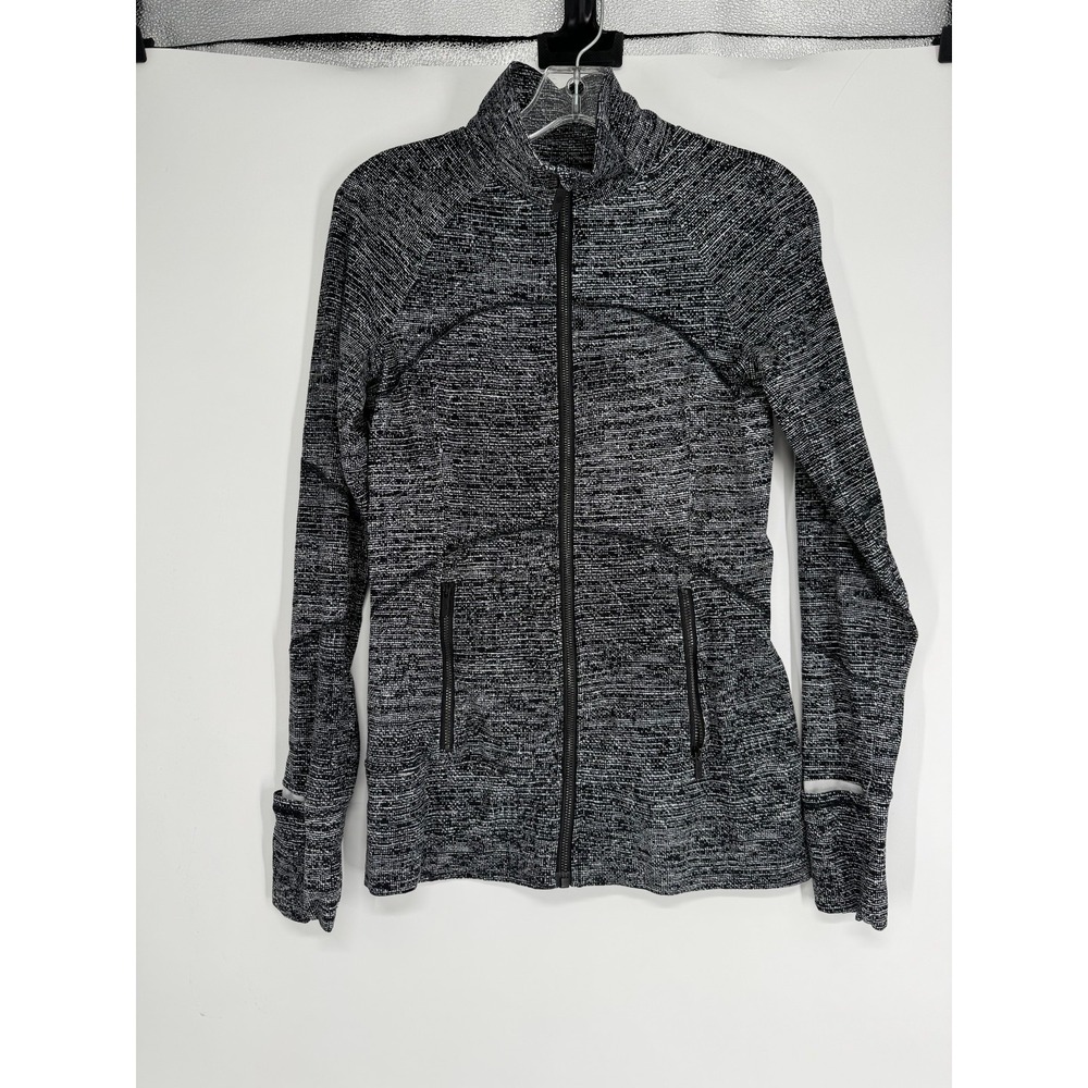 Lululemon Contour Jacket Twillines White Black Womens Size 8 Nulu Thumbholes